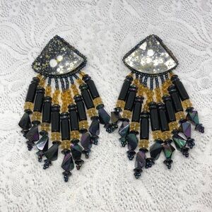 𝅺Vintage handmade big beaded statement festival fun earrings